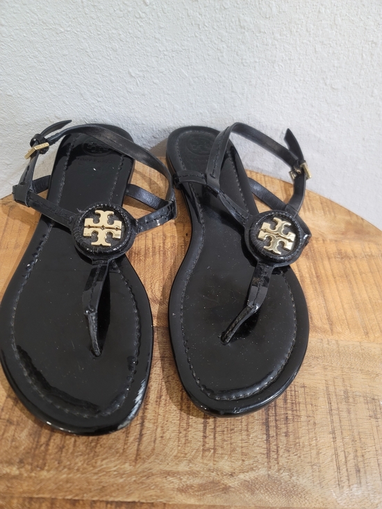 Tory Burch Shoes - Tory Burch Black Patent Miller Logo Thong Sandals